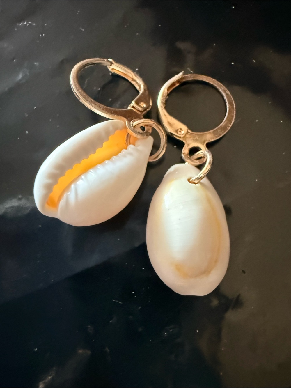 Shell Drop Earrings - White and Gold